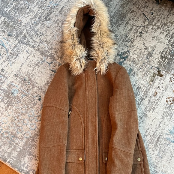 J.Crew Chateau Parka Jacket Italian Stadium-Cloth Wool ACORN Size 4 - Picture 2 of 7